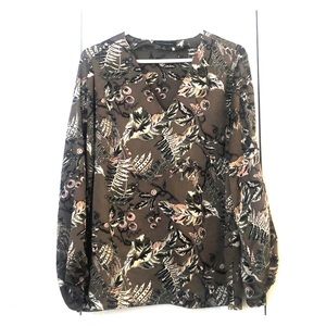 Banana Republic olive and pink floral blouse. M